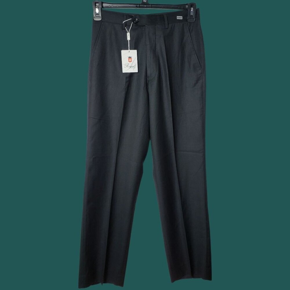 Royal Pinstripe Dress Pants Wool Blend  Formal Trousers BLk Size 30x40